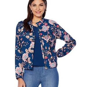 DG2 by Diane Gilman Floral Print Zip Front Jacket